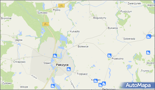 mapa Bolewice gmina Pełczyce, Bolewice gmina Pełczyce na mapie Targeo