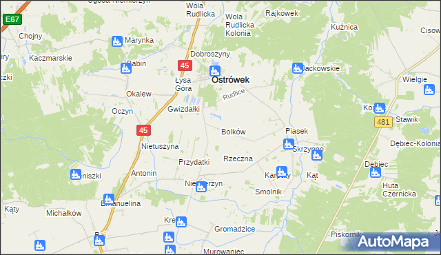 mapa Bolków gmina Ostrówek, Bolków gmina Ostrówek na mapie Targeo