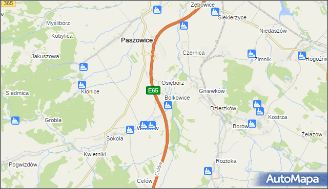 mapa Bolkowice gmina Paszowice, Bolkowice gmina Paszowice na mapie Targeo