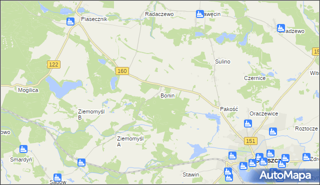 mapa Bonin gmina Choszczno, Bonin gmina Choszczno na mapie Targeo