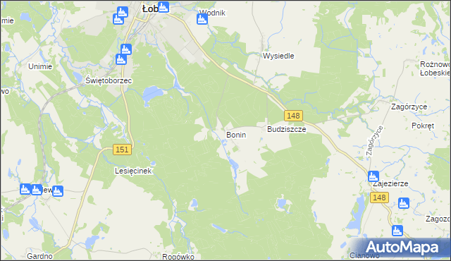 mapa Bonin gmina Łobez, Bonin gmina Łobez na mapie Targeo