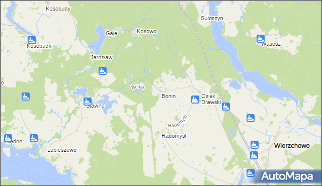 mapa Bonin gmina Wierzchowo, Bonin gmina Wierzchowo na mapie Targeo