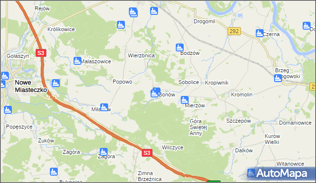 mapa Bonów gmina Bytom Odrzański, Bonów gmina Bytom Odrzański na mapie Targeo