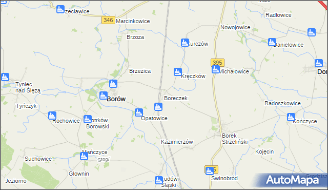 mapa Boreczek gmina Borów, Boreczek gmina Borów na mapie Targeo