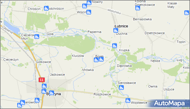 mapa Borek gmina Byczyna, Borek gmina Byczyna na mapie Targeo