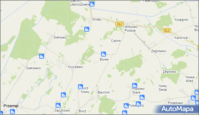 mapa Borek gmina Przemęt, Borek gmina Przemęt na mapie Targeo