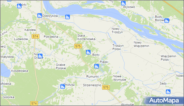 mapa Borki gmina Gąbin, Borki gmina Gąbin na mapie Targeo