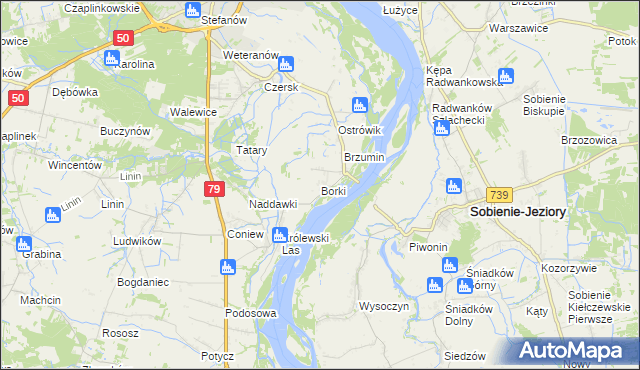 mapa Borki gmina Góra Kalwaria, Borki gmina Góra Kalwaria na mapie Targeo