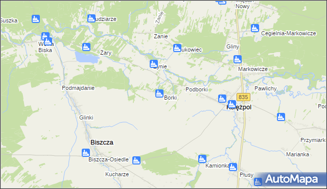 mapa Borki gmina Księżpol, Borki gmina Księżpol na mapie Targeo
