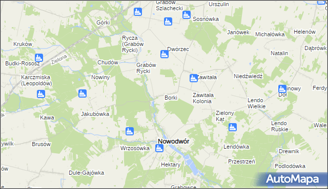 mapa Borki gmina Nowodwór, Borki gmina Nowodwór na mapie Targeo