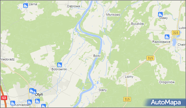 mapa Borki gmina Otyń, Borki gmina Otyń na mapie Targeo