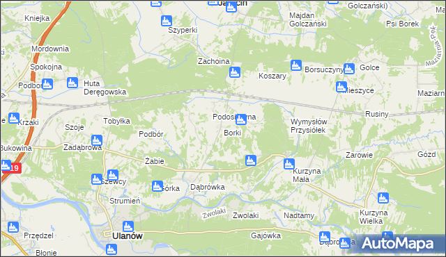 mapa Borki gmina Ulanów, Borki gmina Ulanów na mapie Targeo