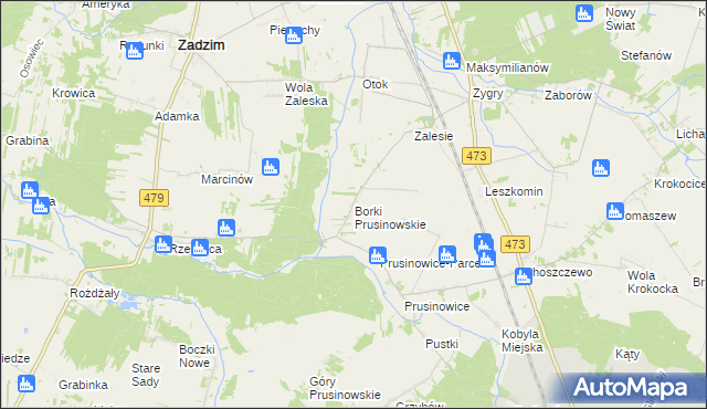 mapa Borki Prusinowskie, Borki Prusinowskie na mapie Targeo