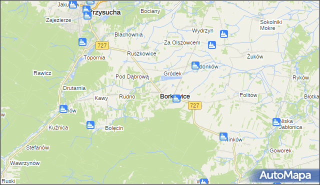 mapa Borkowice powiat przysuski, Borkowice powiat przysuski na mapie Targeo