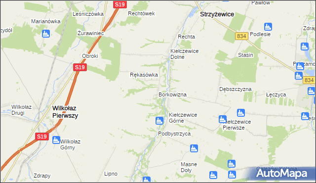 mapa Borkowizna gmina Strzyżewice, Borkowizna gmina Strzyżewice na mapie Targeo