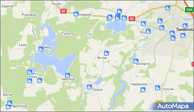 mapa Borów gmina Świebodzin, Borów gmina Świebodzin na mapie Targeo