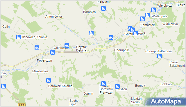mapa Borów-Kolonia gmina Gorzków, Borów-Kolonia gmina Gorzków na mapie Targeo