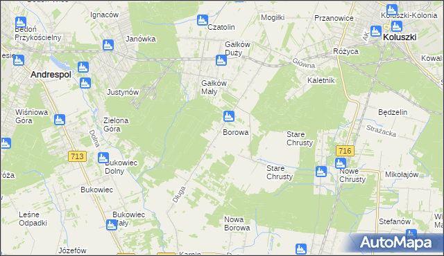 mapa Borowa gmina Koluszki, Borowa gmina Koluszki na mapie Targeo