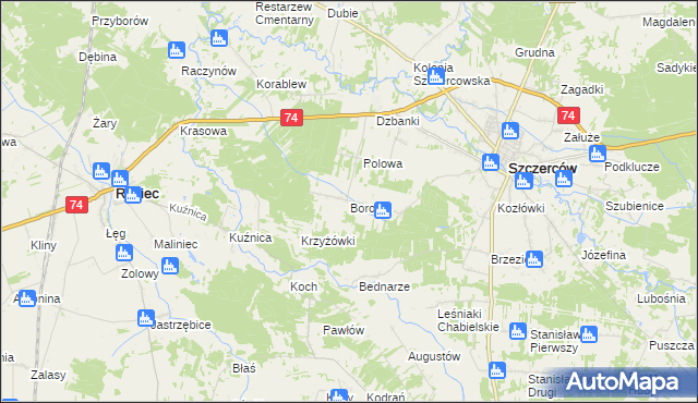 mapa Borowa gmina Szczerców, Borowa gmina Szczerców na mapie Targeo