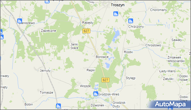 mapa Borowce gmina Troszyn, Borowce gmina Troszyn na mapie Targeo