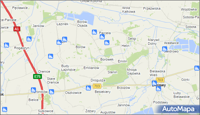 mapa Borówek gmina Bielawy, Borówek gmina Bielawy na mapie Targeo