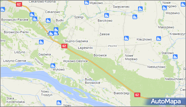 mapa Borowice gmina Bodzanów, Borowice gmina Bodzanów na mapie Targeo