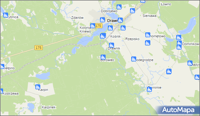 mapa Borowiec gmina Drawno, Borowiec gmina Drawno na mapie Targeo