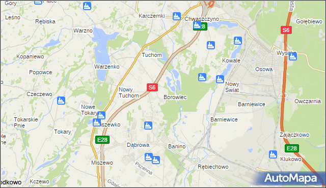 mapa Borowiec gmina Żukowo, Borowiec gmina Żukowo na mapie Targeo