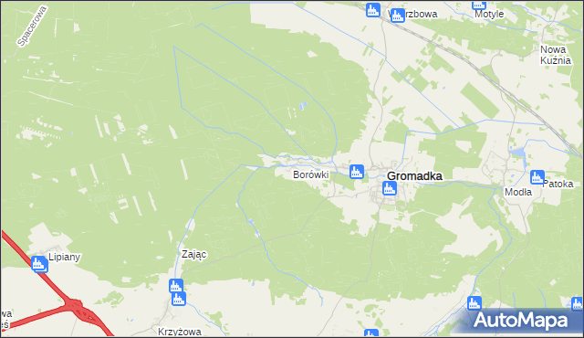 mapa Borówki gmina Gromadka, Borówki gmina Gromadka na mapie Targeo