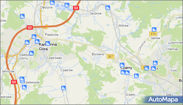 mapa Borówno gmina Czarny Bór, Borówno gmina Czarny Bór na mapie Targeo