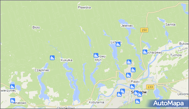 mapa Borowy Młyn gmina Sieraków, Borowy Młyn gmina Sieraków na mapie Targeo