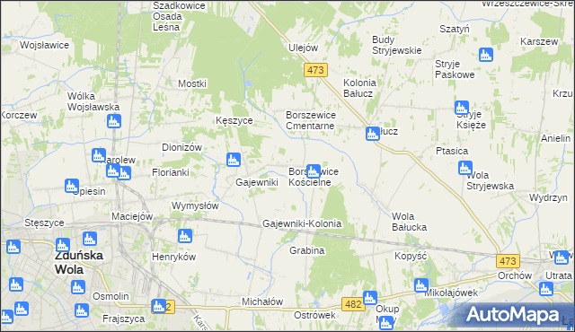 mapa Borszewice Kościelne, Borszewice Kościelne na mapie Targeo