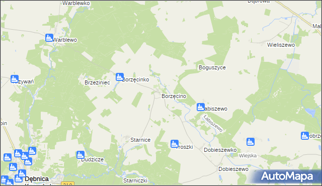 mapa Borzęcino gmina Dębnica Kaszubska, Borzęcino gmina Dębnica Kaszubska na mapie Targeo