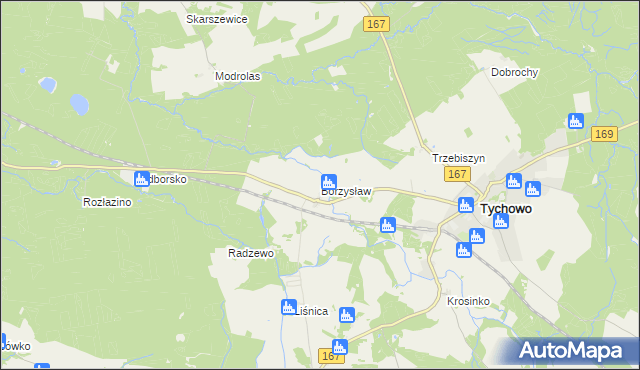 mapa Borzysław gmina Tychowo, Borzysław gmina Tychowo na mapie Targeo