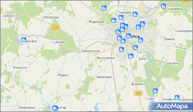 mapa Borzyszewo gmina Gryfice, Borzyszewo gmina Gryfice na mapie Targeo