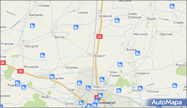 mapa Bożacin gmina Krotoszyn, Bożacin gmina Krotoszyn na mapie Targeo