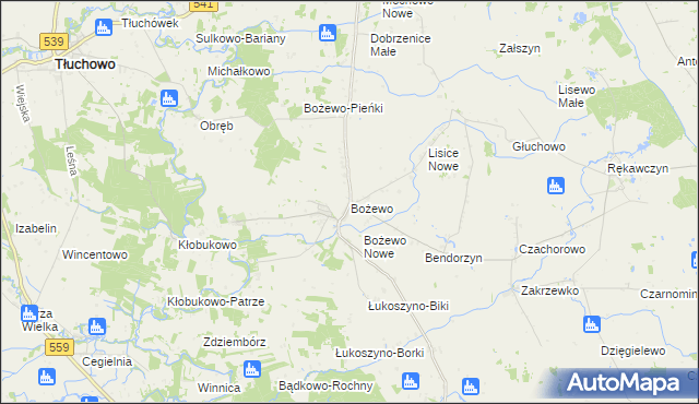 mapa Bożewo gmina Mochowo, Bożewo gmina Mochowo na mapie Targeo