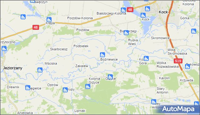 mapa Bożniewice gmina Kock, Bożniewice gmina Kock na mapie Targeo