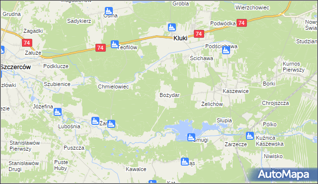 mapa Bożydar gmina Kluki, Bożydar gmina Kluki na mapie Targeo