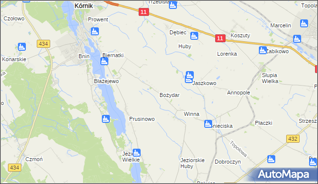 mapa Bożydar gmina Zaniemyśl, Bożydar gmina Zaniemyśl na mapie Targeo