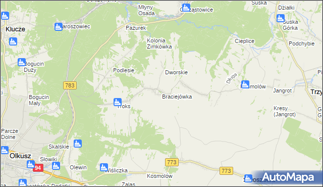 mapa Braciejówka, Braciejówka na mapie Targeo