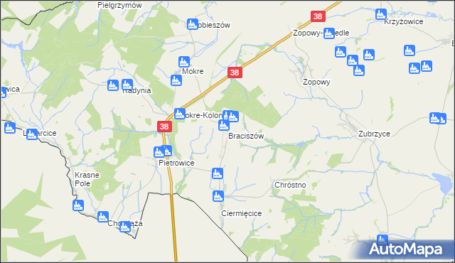 mapa Braciszów, Braciszów na mapie Targeo