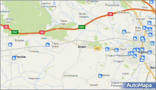 mapa Bralin powiat kępiński, Bralin powiat kępiński na mapie Targeo