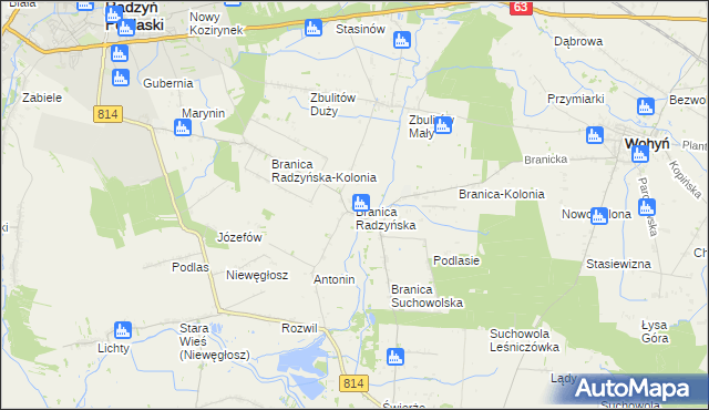 mapa Branica Radzyńska, Branica Radzyńska na mapie Targeo