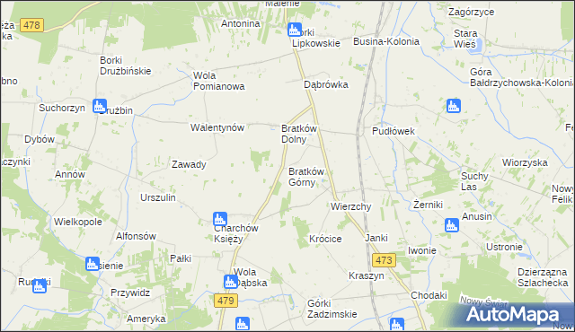 mapa Bratków Górny, Bratków Górny na mapie Targeo