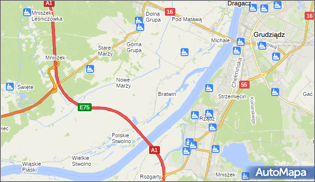 mapa Bratwin, Bratwin na mapie Targeo