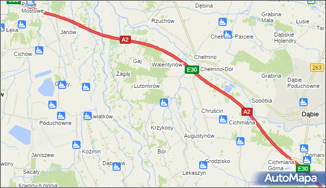 mapa Bród gmina Dąbie, Bród gmina Dąbie na mapie Targeo