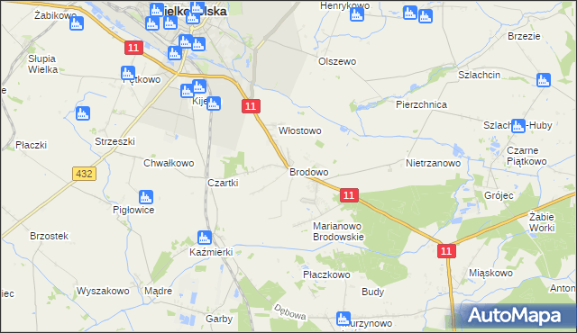 mapa Brodowo gmina Środa Wielkopolska, Brodowo gmina Środa Wielkopolska na mapie Targeo