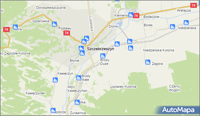 mapa Brody Duże gmina Szczebrzeszyn, Brody Duże gmina Szczebrzeszyn na mapie Targeo