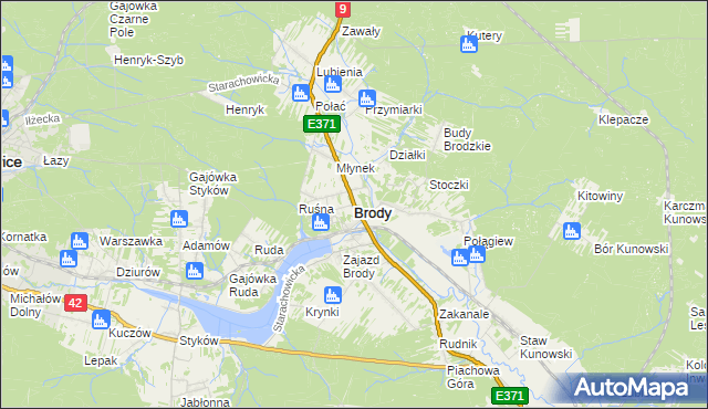 mapa Brody powiat starachowicki, Brody powiat starachowicki na mapie Targeo